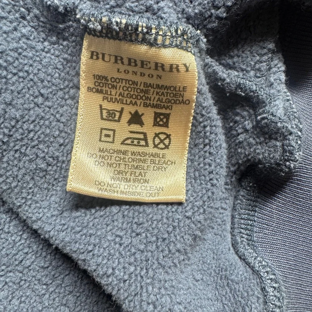 Burberry London Mens Full Zip Sweatshirt Blue Cotton Fleece Logo‎ Large L